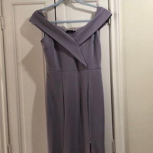 Purple long floor length off the shoulder dress